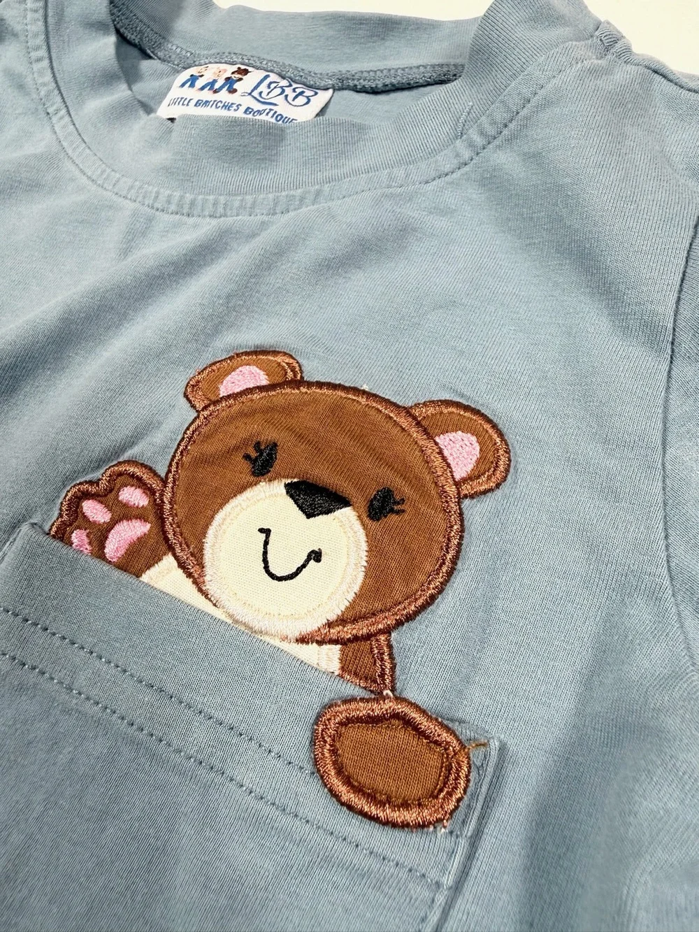 LITTLE BRITCHES BOUTIQUE Bear Pocket Long Sleeve T-Shirt 18M Cotton Appliqué